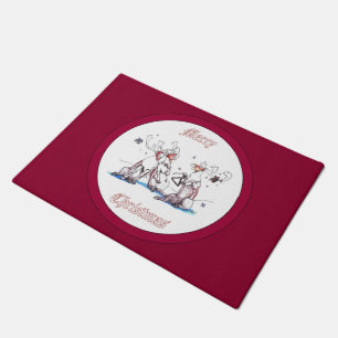 Whimsical Christmas Singing Caribou Designed Doormat