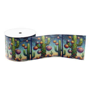 Whimsical Christmas Southwest Saguaro Cactus Grosgrain Ribbon