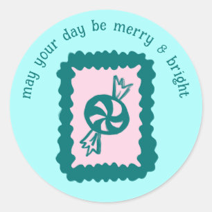 Whimsical Christmas Stamp Cute Custom Merry Bright Classic Round Sticker