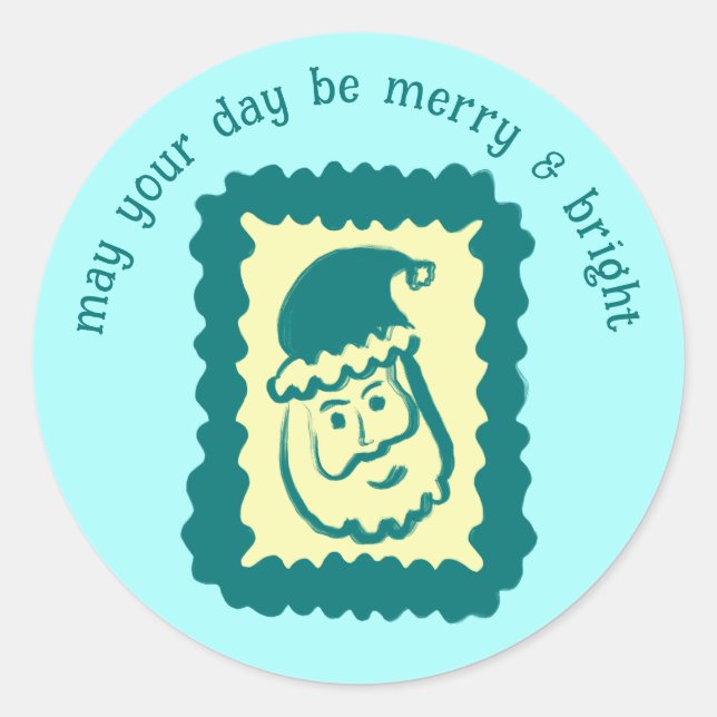 Whimsical Christmas Stamp Cute Custom Merry Bright Classic Round Sticker (Front)