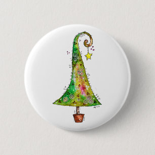 Whimsical Christmas Tree 2 Inch Round Button