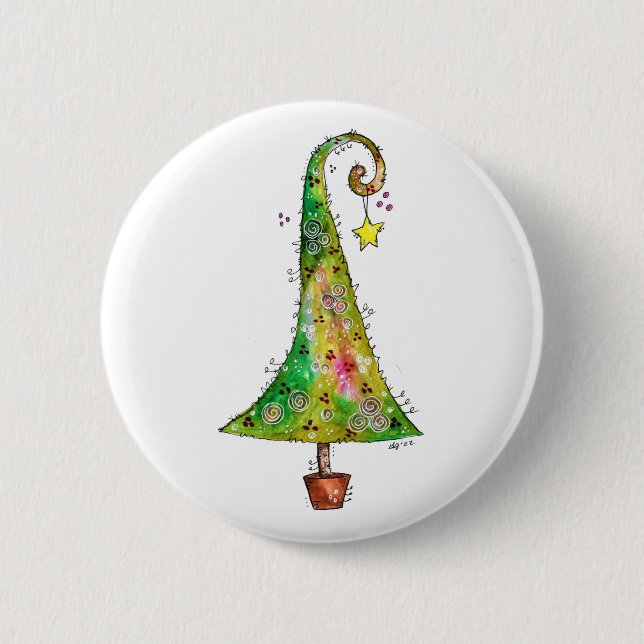 Whimsical Christmas Tree 2 Inch Round Button (Front)