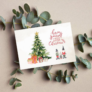 Whimsical Christmas Tree and Elves Christmas Card 