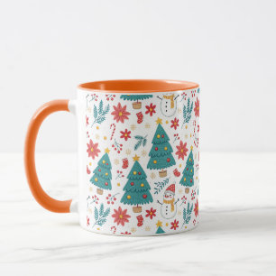 Whimsical Christmas Tree and Snowman Holiday Mug
