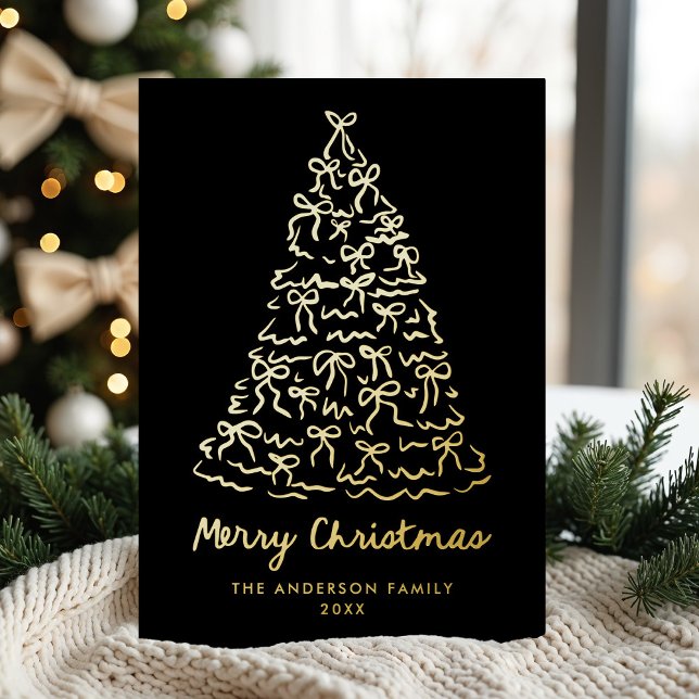 Whimsical Christmas Tree Bows Black Non-Photo Foil Holiday Card (Creator Uploaded)
