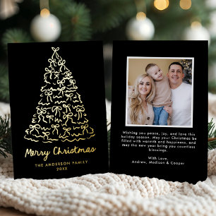 Whimsical Christmas Tree Bows Black Photo Foil Holiday Card