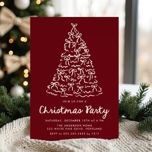 Whimsical Christmas Tree Bows Cranberry Holiday Invitation