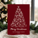 Whimsical Christmas Tree Bows Cranberry Non-Photo Holiday Card<br><div class="desc">Celebrate the season with this non-photo Christmas card featuring a whimsical cream hand-drawn tree of bows on a rich cranberry background. “Merry Christmas” is displayed in elegant script, with personalization available for your family name and year. The reverse side includes space for your holiday message, offering a warm and sophisticated...</div>