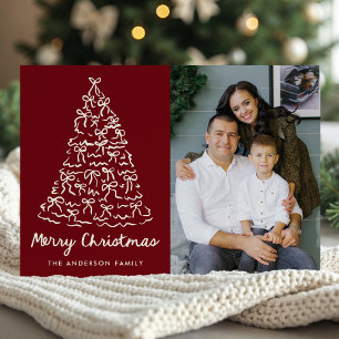 Whimsical Christmas Tree Bows Cranberry Photo Holiday Card