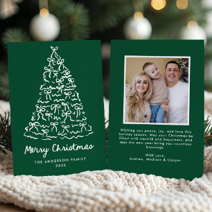 Whimsical Christmas Tree Bows Green Photo Holiday Card
