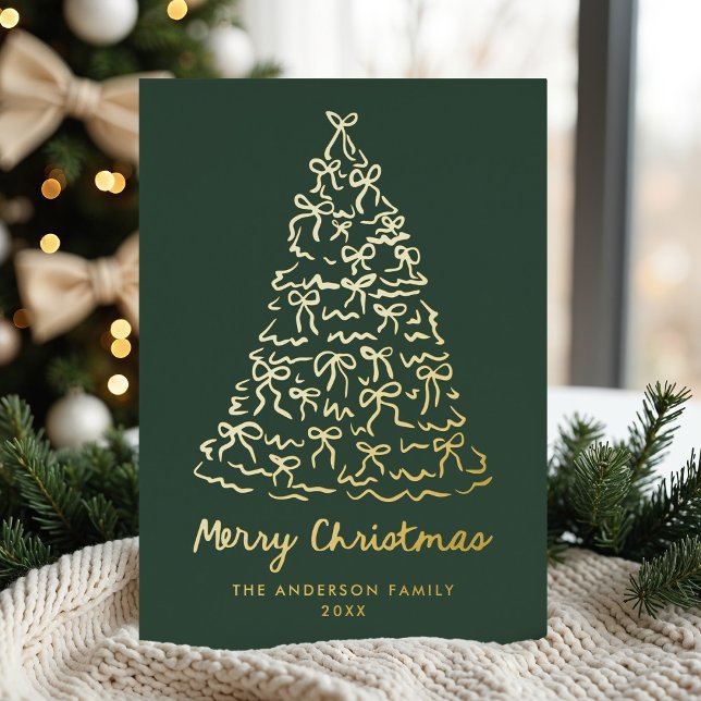 Whimsical Christmas Tree Bows Pine Green Non-Photo Foil Holiday Card (Creator Uploaded)