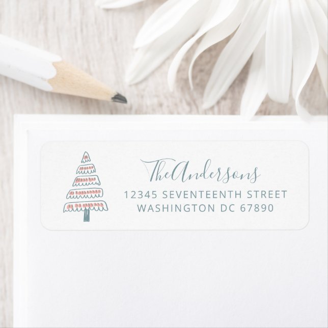 Whimsical Christmas Tree Drawing Return Address (Insitu)