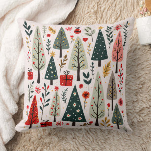 Whimsical Christmas Tree Forest Throw Pillow