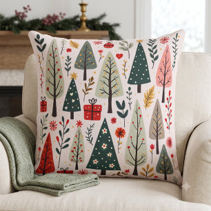 Whimsical Christmas Tree Forest Throw Pillow