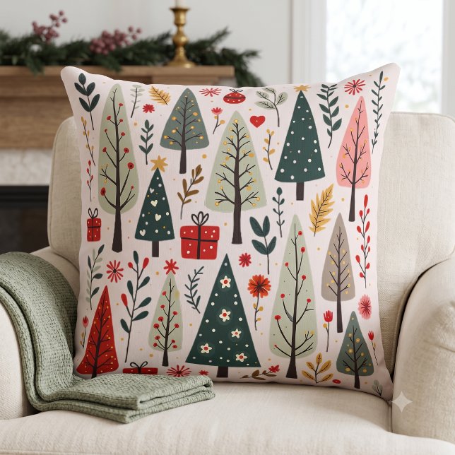 Whimsical Christmas Tree Forest Throw Pillow (Whimsical Christmas Tree Forest Throw Pillow)