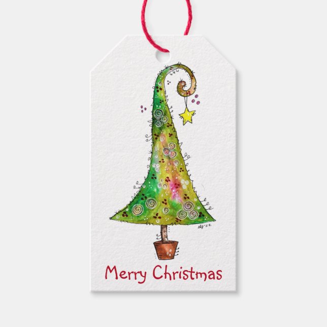 Whimsical Christmas Tree Gift Tags (Front)