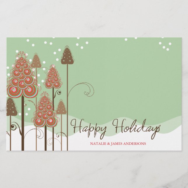 Whimsical Christmas Tree Holiday Custom Stationery (Front)