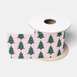 Whimsical Christmas Tree In Pink Ribbons Satin Ribbon
