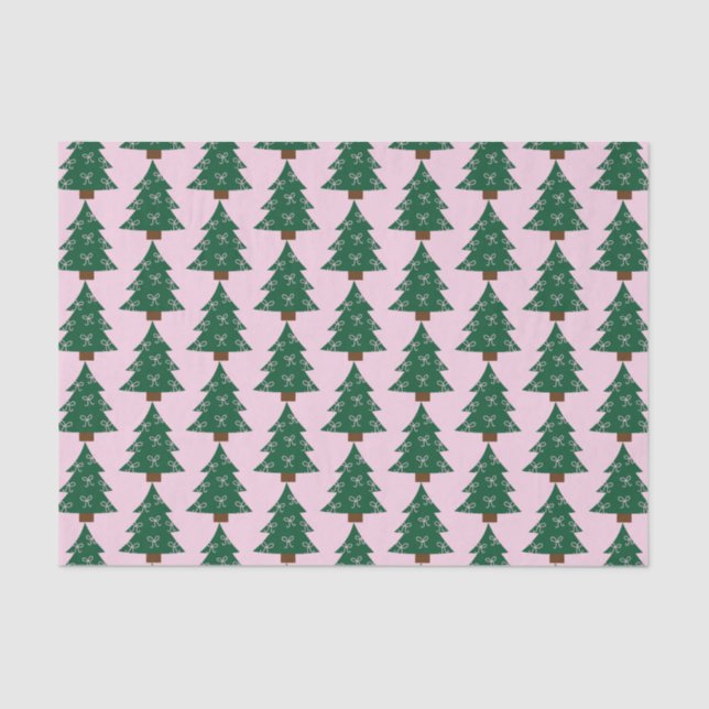 Whimsical Christmas Tree In Pink Ribbons Tissue Paper (Front)