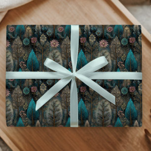 Whimsical Christmas Tree in Silver and Blue Design Wrapping Paper