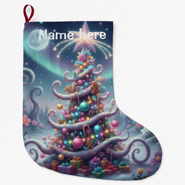 Whimsical Christmas Tree -  Large Christmas Stocking (Front)
