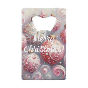 Whimsical Christmas Tree Ornaments Balls Pink Credit Card Bottle Opener