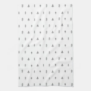 Whimsical Christmas Tree Pattern - Black & White Kitchen Towel
