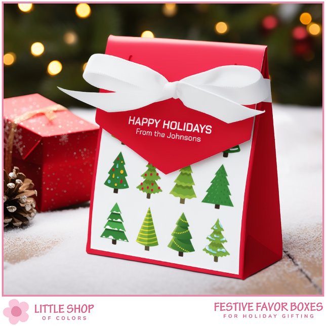 Whimsical Christmas Tree Pattern Customizable Tent Favor Box (Creator Uploaded)