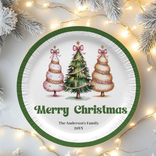 Whimsical Christmas Tree Personalized Name Paper  Plate