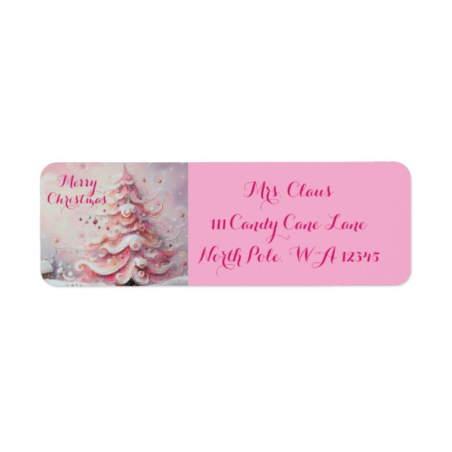 Whimsical Christmas Tree Pink Return Address (Front)