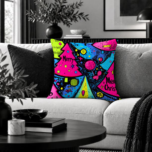 Whimsical Christmas Tree Pop Art Accent Pillow Art