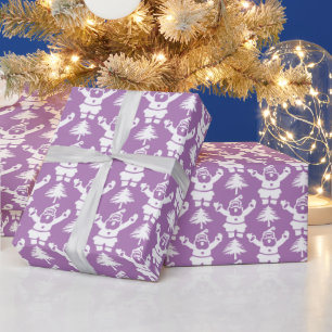 Whimsical Christmas Tree Santa Claus Purple White  Wrapping Paper