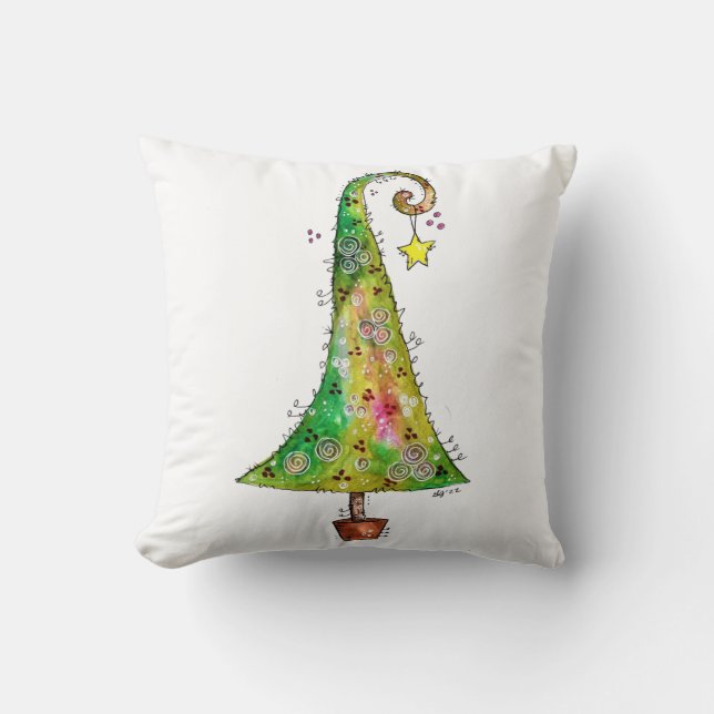 Whimsical Christmas Tree Throw Pillow (Front)
