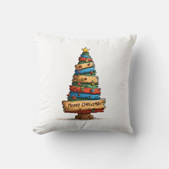 🎄 Whimsical Christmas Tree Throw Pillow 🎁✨ (Front)