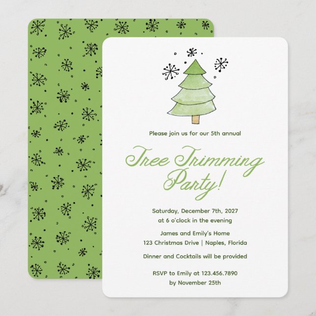 Whimsical Christmas Tree Trimming Party Invitation (Front/Back)