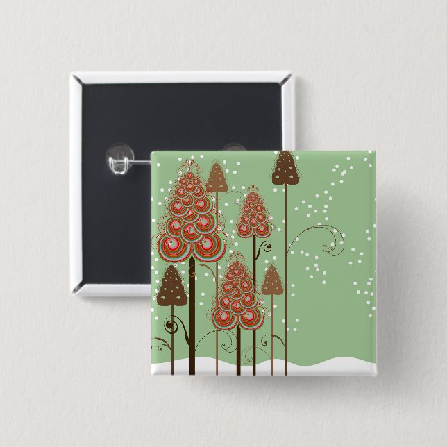 Whimsical Christmas Tree Winter Wonderland Holiday 2 Inch Square Button (Front & Back)