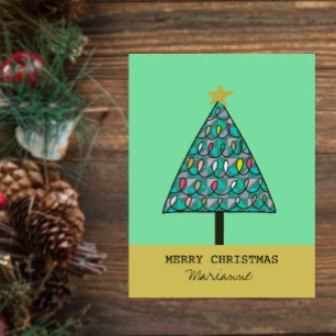 Whimsical Christmas Tree with Lights Named Postcard