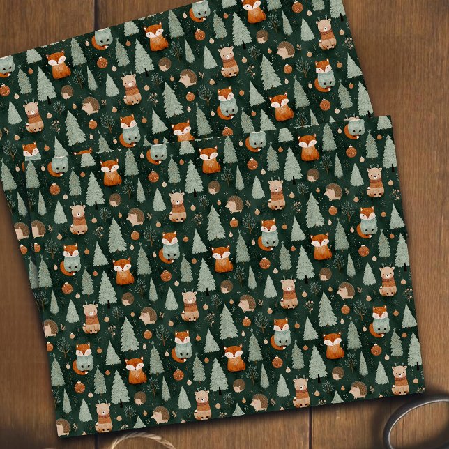 Whimsical Christmas Tree with Red Fox Dark Green Tissue Paper (Creator Uploaded)
