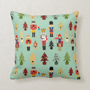 Whimsical Christmas Trees and Nutcrackers Throw Pillow