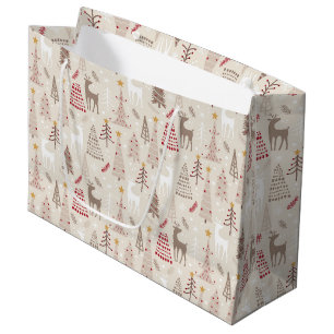 Whimsical Christmas Trees and Reindeer Large Gift Bag
