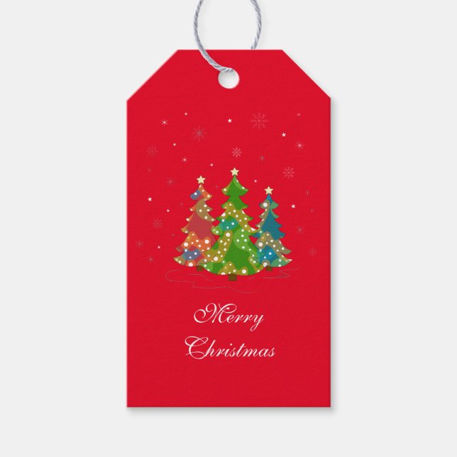 Whimsical Christmas Trees Festive Gift Tags (Front)