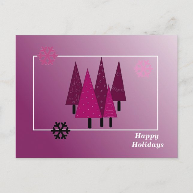 Whimsical Christmas Trees Holiday Postcard (Front)