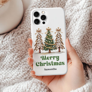 Whimsical Christmas trees leopard personalized  iPhone 15 Mini Case