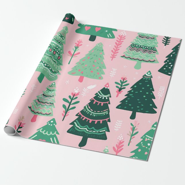 "Whimsical Christmas Trees Pattern" Wrapping Paper (Unrolled)
