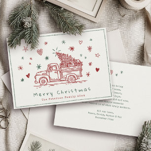 Whimsical Christmas Truck Retro Red and Green Holiday Card