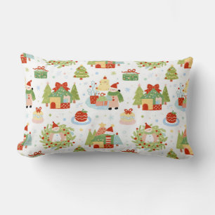 Whimsical Christmas Village Storybook Lumbar Pillow