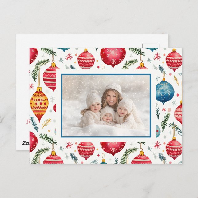 Whimsical Christmas Vintage Ornaments Photo Holiday Postcard (Front/Back)