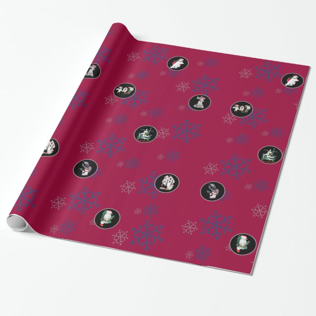 Whimsical Christmas Wildlife Collage' Wrapping Paper (Unrolled)