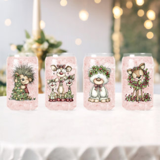 Whimsical Christmas Woodland Animals Can Glass