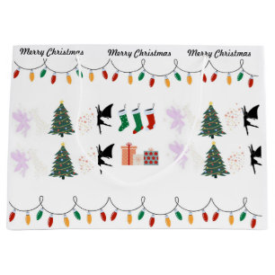 Whimsical christmas wrapping paper with fairy dust large gift bag